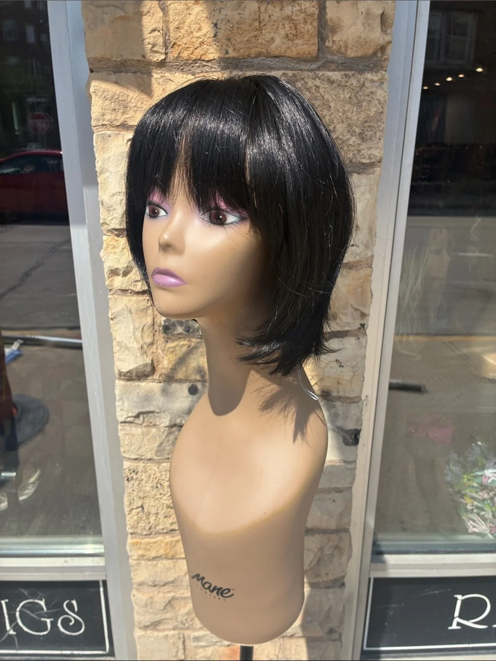 Hand stitched Black Short Layered Women's Wig with Bangs